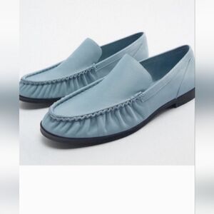 Zara light blue moccasin style pleated toe leather loafer's size 42/11 NWOT